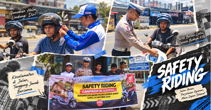 Astra Motor NTB berkolaborasi dengan Satlantas Polres Lombok Utara menggelar kampanye keselamatan berkendara melalui pemasangan papan imbauan black spot di kawasan rawan kecelakaan.