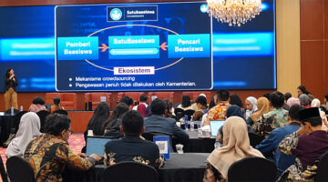 Suasana kegiatan Global Scholarship Summit (GSS) 2026 yang diselenggarakan Forum Beasiswa Indonesia atau Asosiasi Jaringan Beasiswa Indonesia (AJBI), di SMESCO Nareswara Hall, SME Tower, Jakarta, Kamis (15/10/2026).